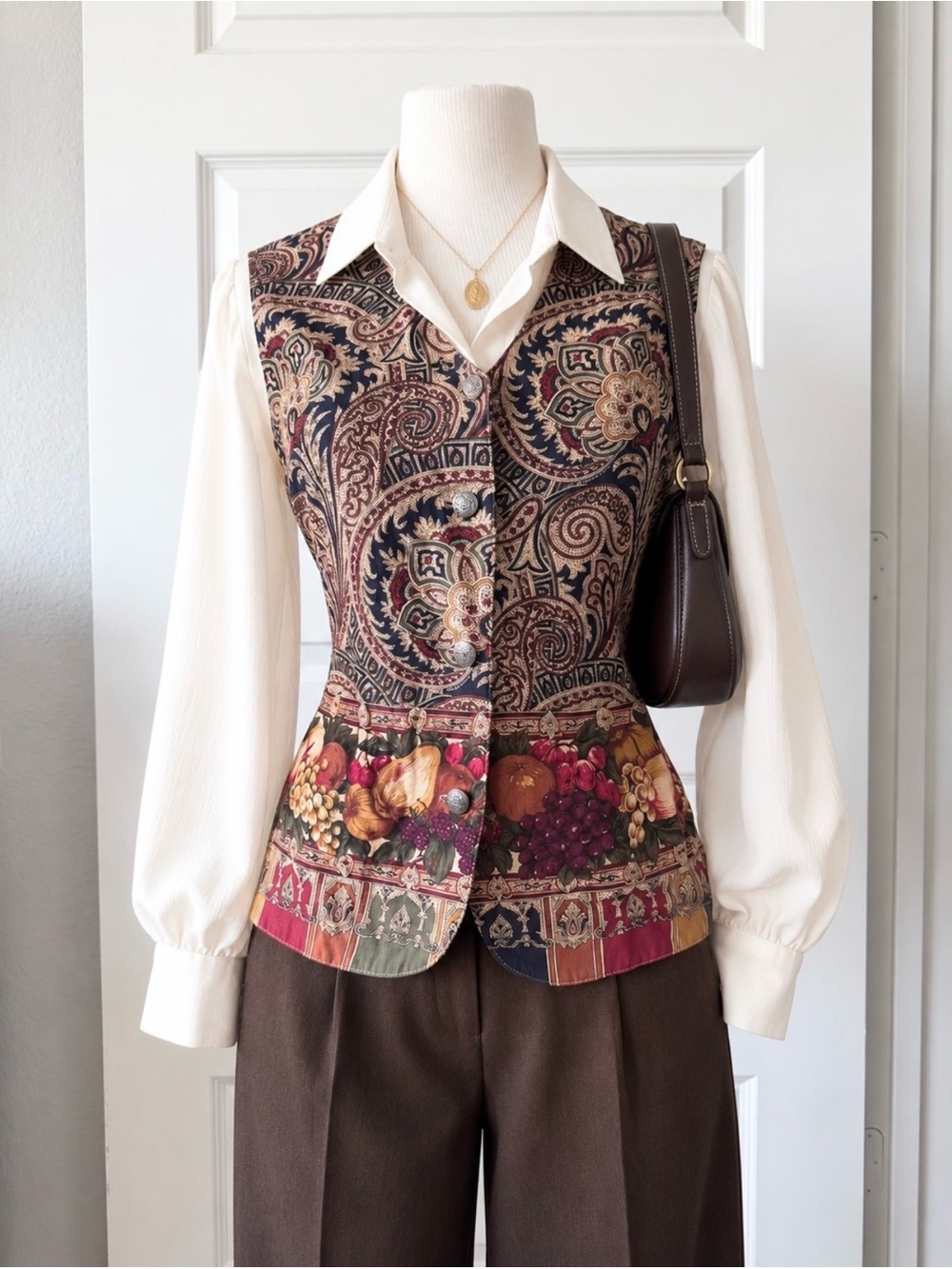 Vintage 90s Signature by Jerell Paisley Fruit Print Vest